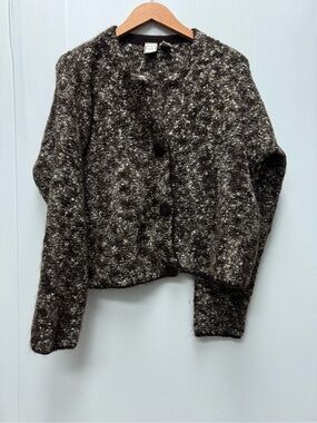 Vintage Boundary Waters Bouclé mohair blend Cardigan Sweater Dark Brown & Cream